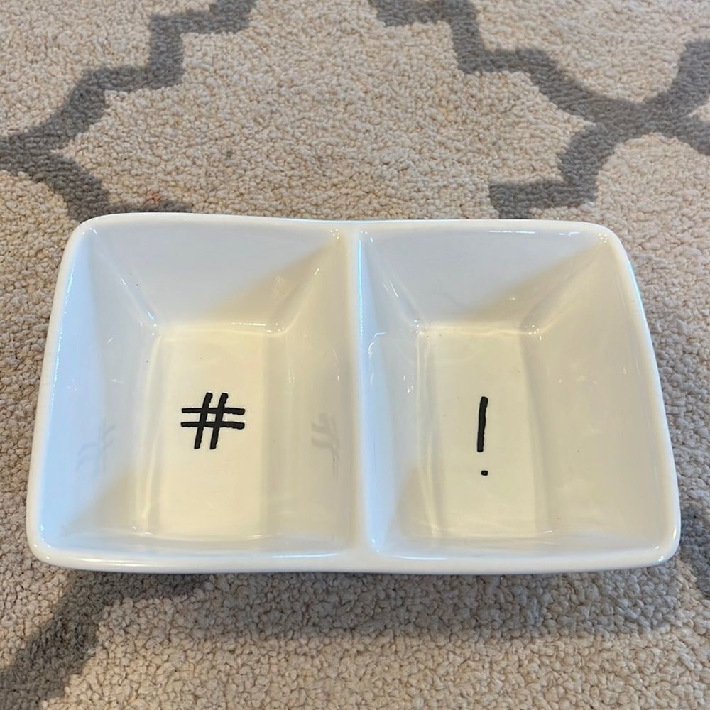 Rae Dunn~Divided Dish/Dip Bowl~# (Hashtag)~! (Exclamation Point)~Ceramic EUC‎